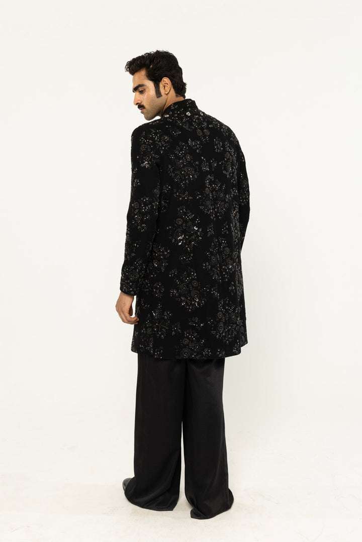 Himadri Hand-Embroidered Sherwani in Black