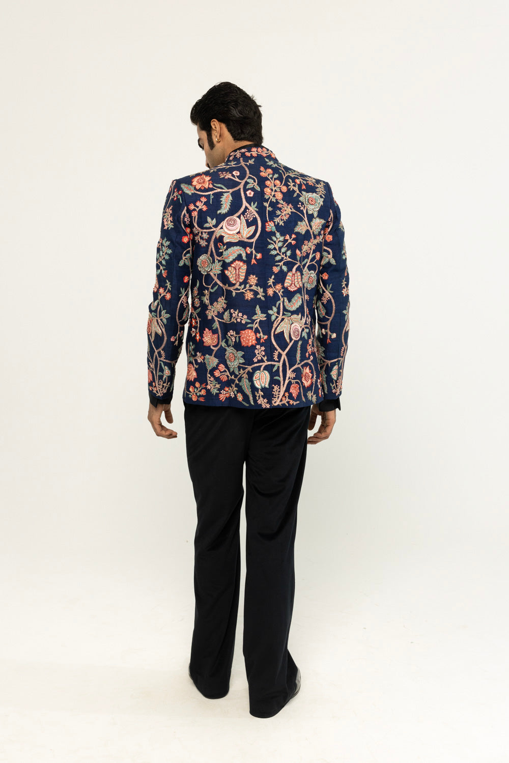 Anar Bel Hand-Embroidered Bandhgala in Navy