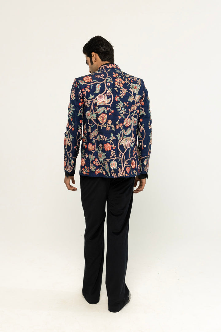 Anar Bel Hand-Embroidered Bandhgala in Navy