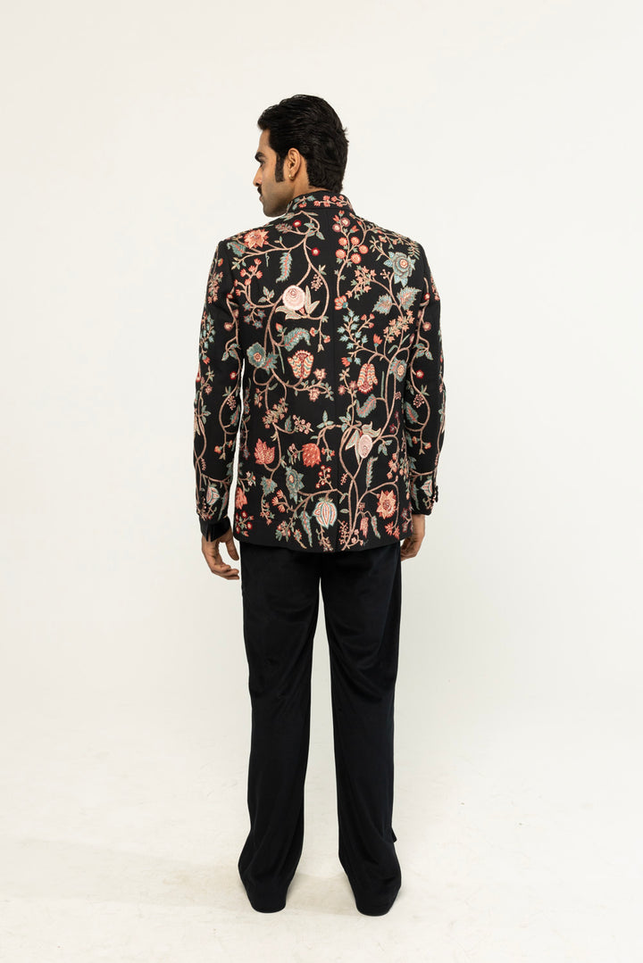 Anar Bel Hand-Embroidered Bandhgala in Black