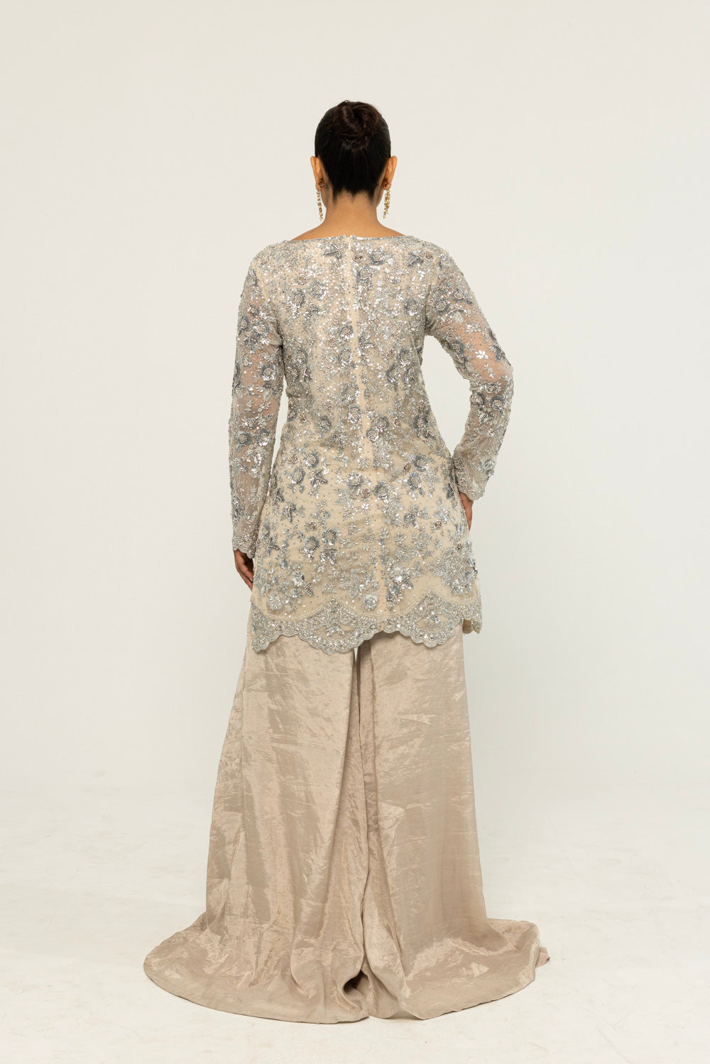Himadri Hand-Embroidered Sharara Set in Silver