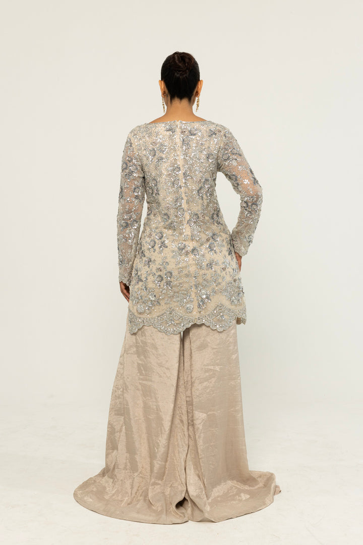 Himadri Hand-Embroidered Sharara Set in Silver