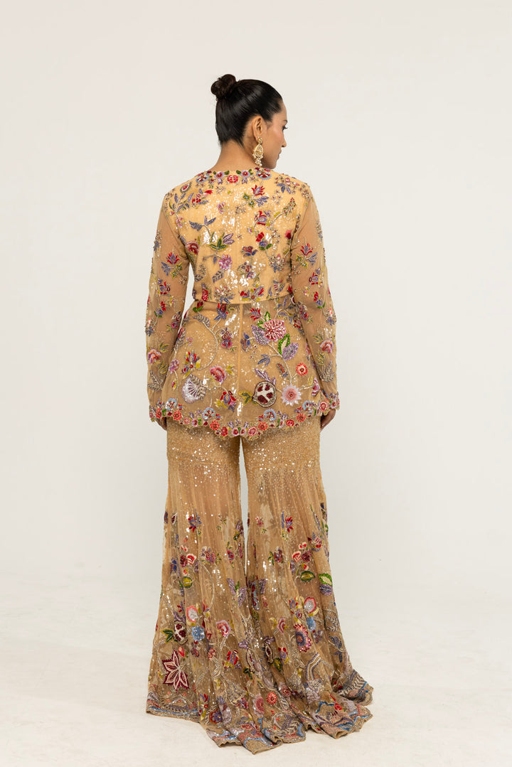 Anar Bel Hand-Embroidered Sharara Set in Nude
