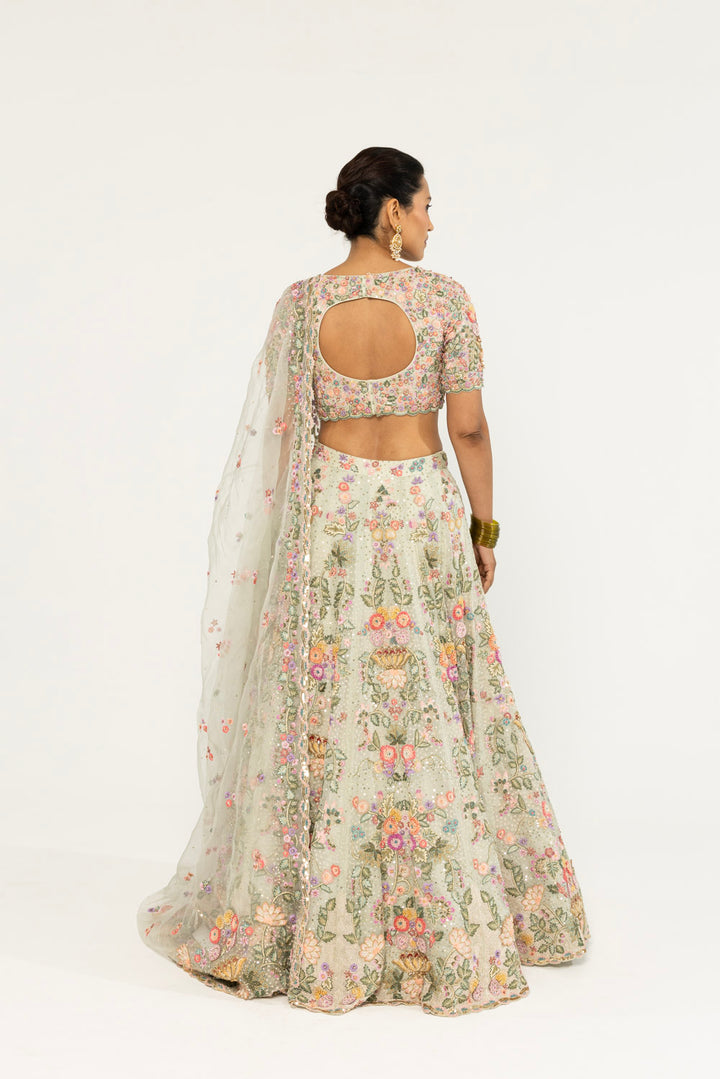Guldasta Hand-Embroidered Lehenga Set in Mint