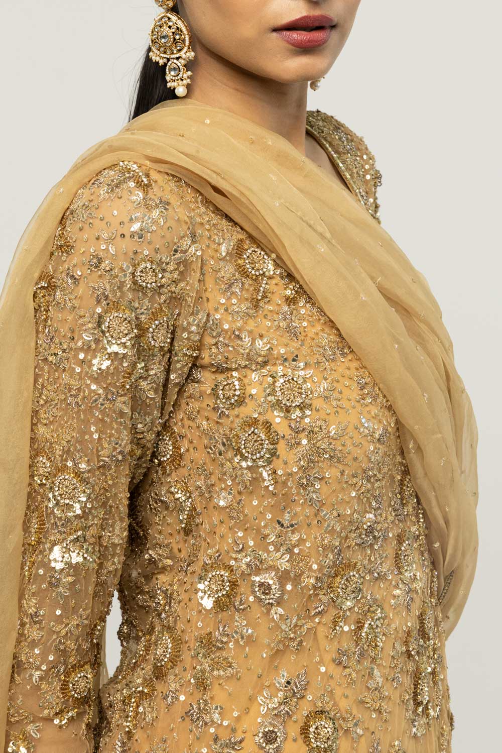Himadri Hand-Embroidered Sharara Set in Copper Gold