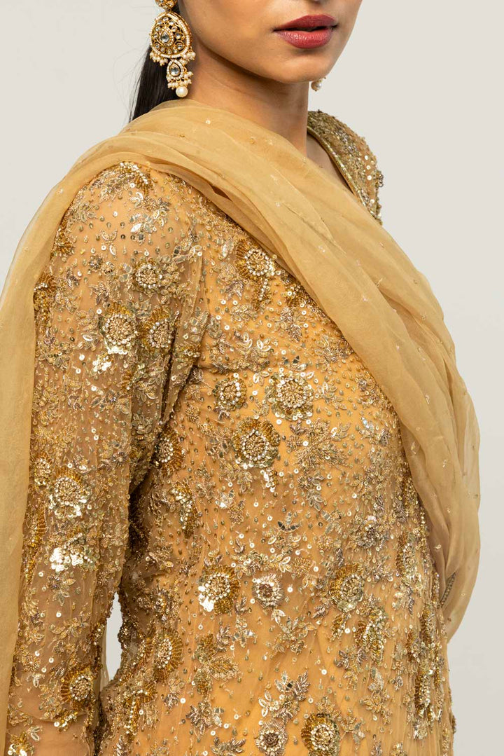 Himadri Hand-Embroidered Sharara Set in Copper Gold