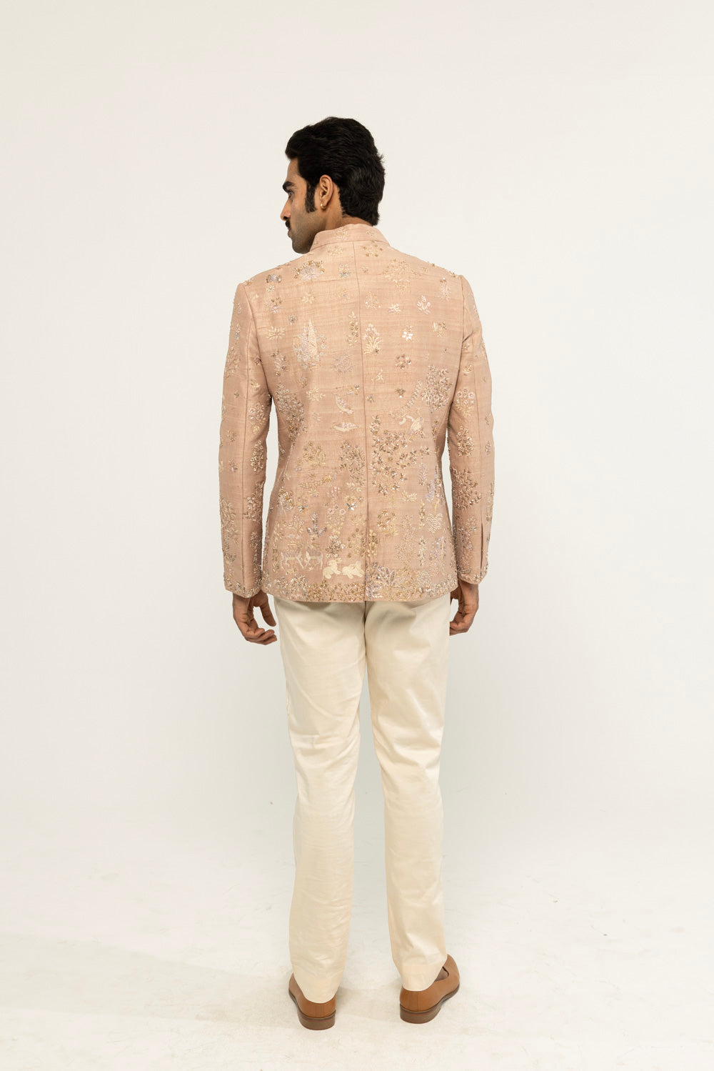 Navbhumi Hand-Embroidered Bandhgala in Pink and Gold