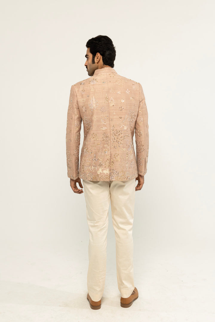 Navbhumi Hand-Embroidered Bandhgala in Pink and Gold
