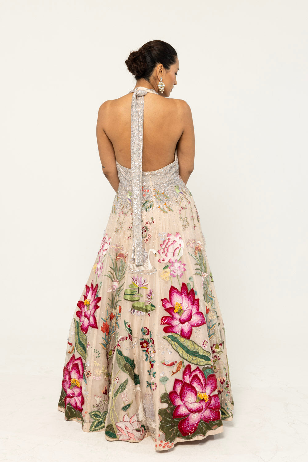 Padma Hand-Embroidered Gown in Nude