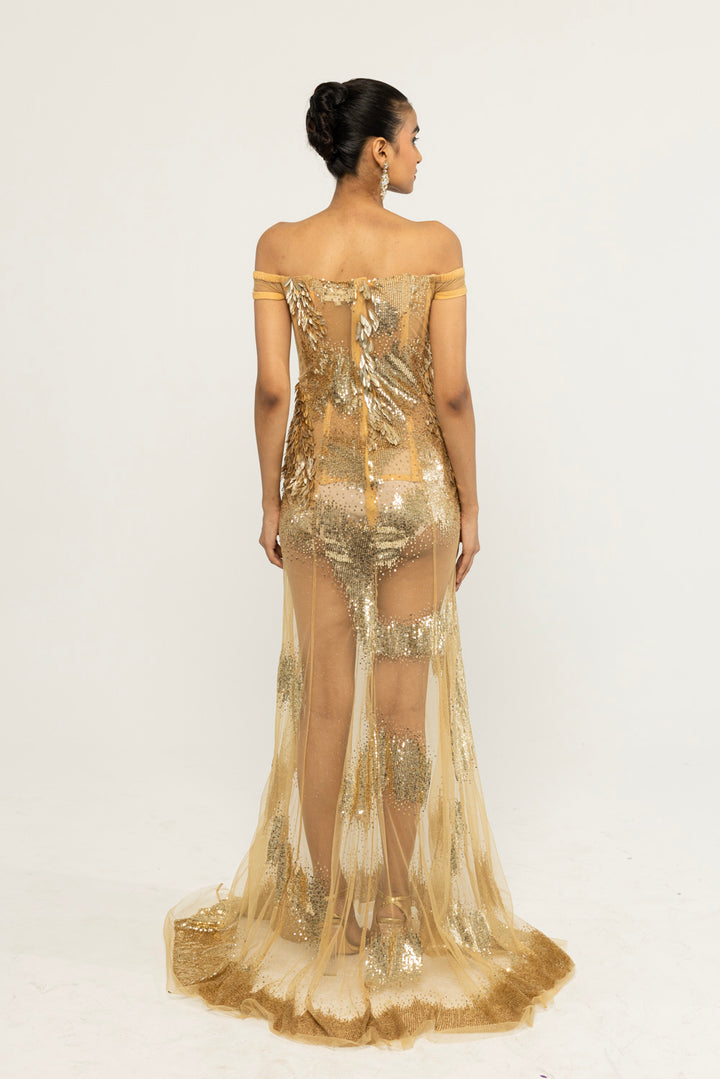 Iris Hand-Embroidered Dress in Nude