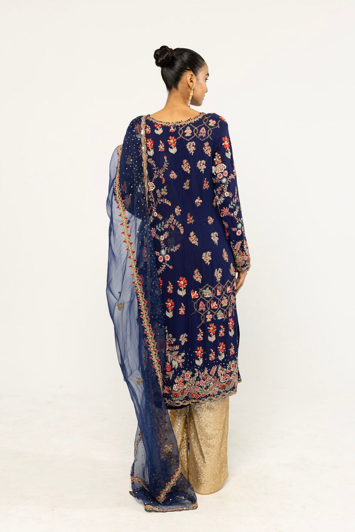Chintz Hand-Embroidered Kurta Set in Navy