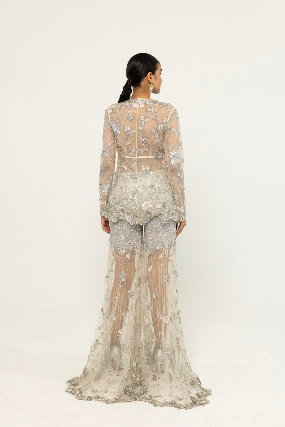 Anar Bel Hand-Embroidered Jacket Set in Ivory