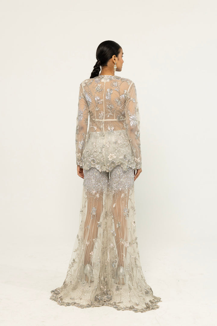 Anar Bel Hand-Embroidered Jacket Set in Ivory