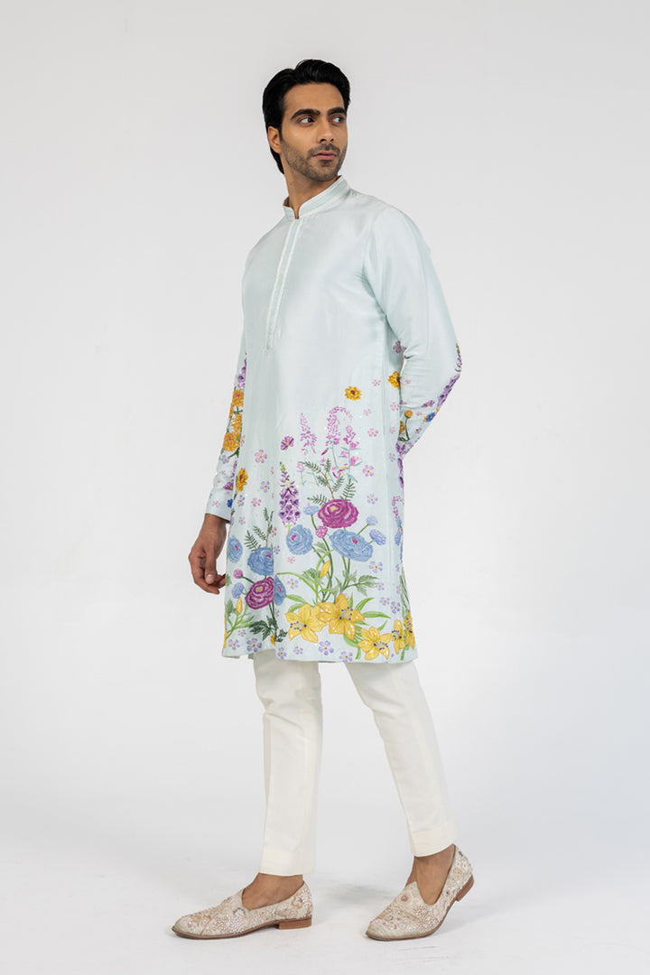 Valley Of Flowers Hand-Embroidered Kurta in Powder Blue