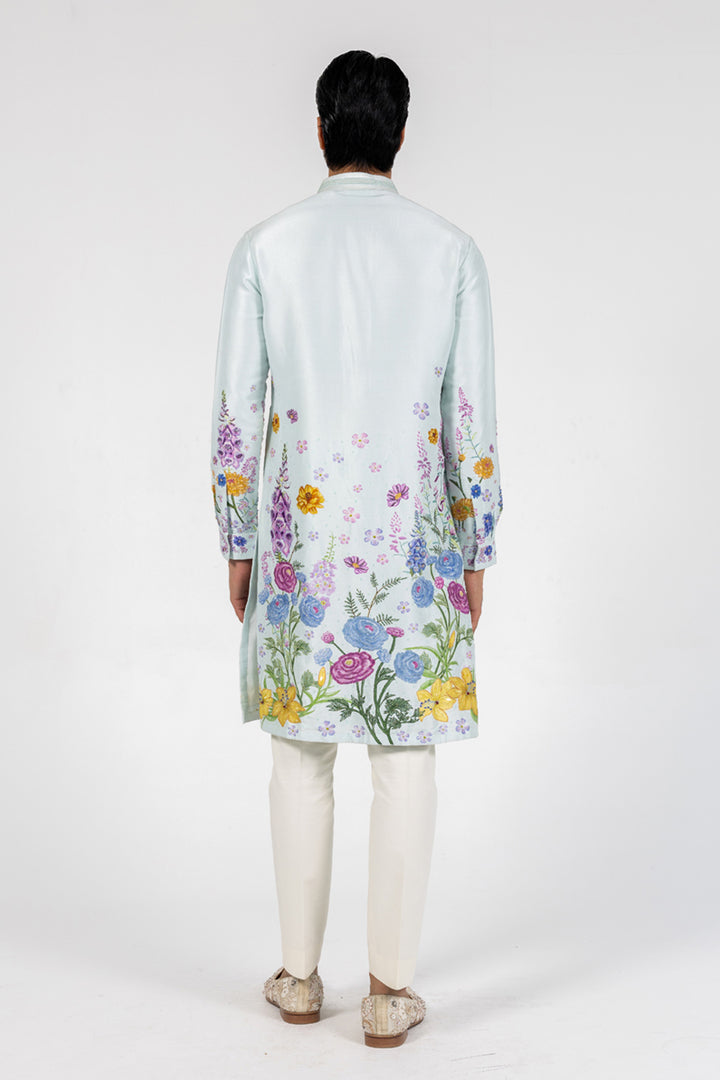 Valley Of Flowers Hand-Embroidered Kurta in Powder Blue