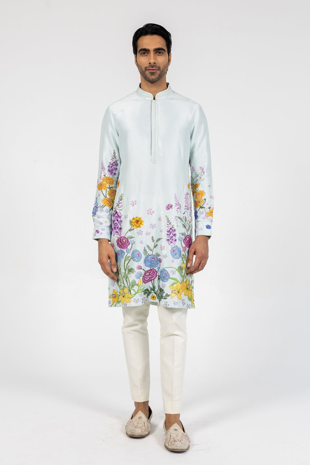 Valley Of Flowers Hand-Embroidered Kurta in Powder Blue
