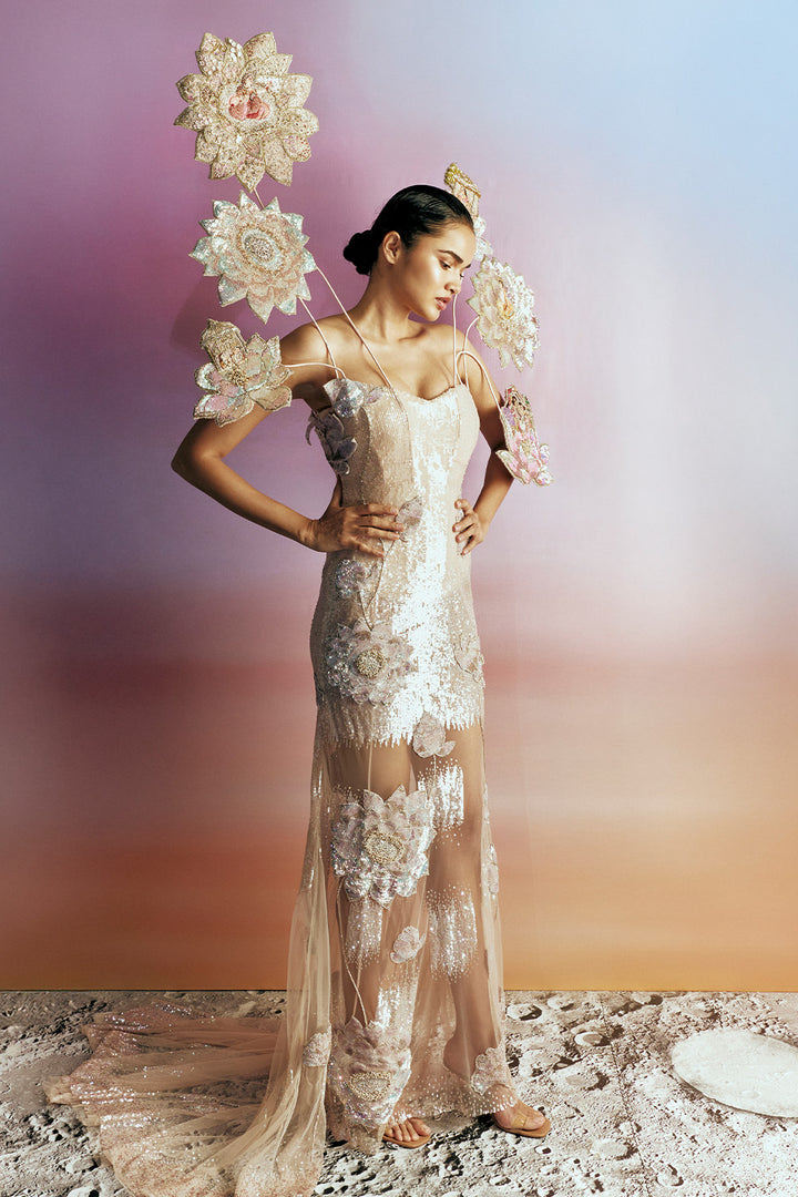 Raas Hand-Embroidered Gown in Lily Pink