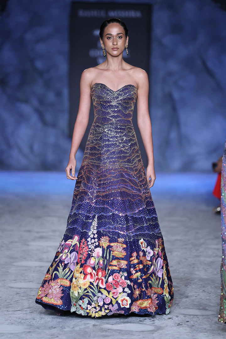 Corbett Hand-Embroidered Gown in Navy