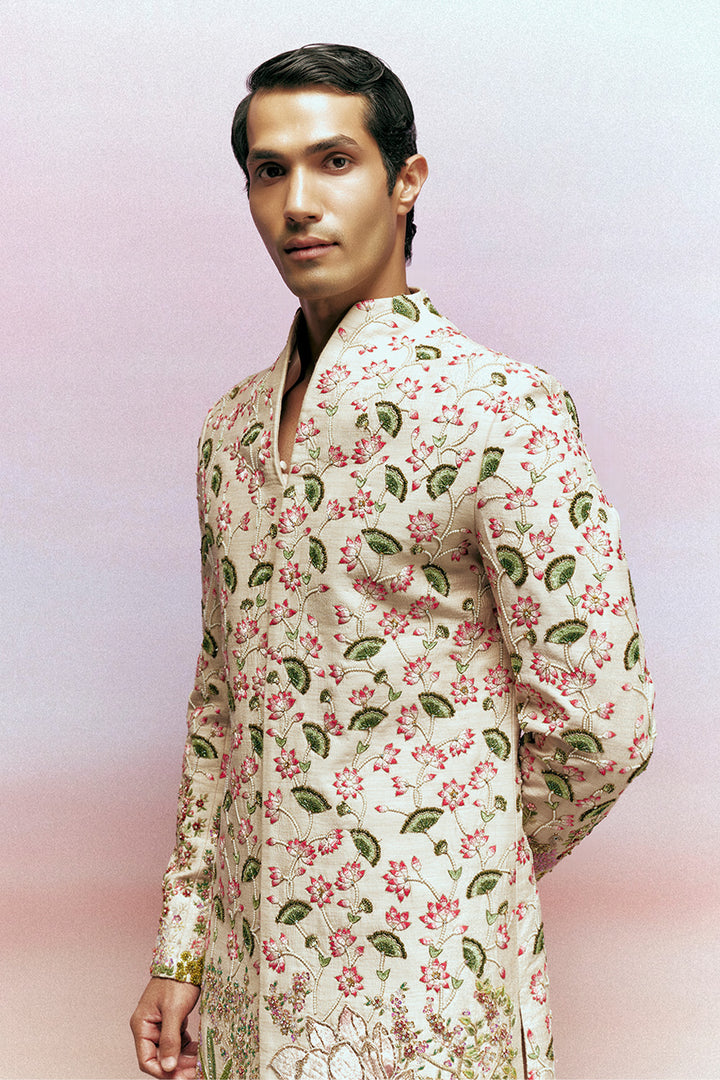Raas Tonal Hand-Embroidered Sherwani in Lily Pink