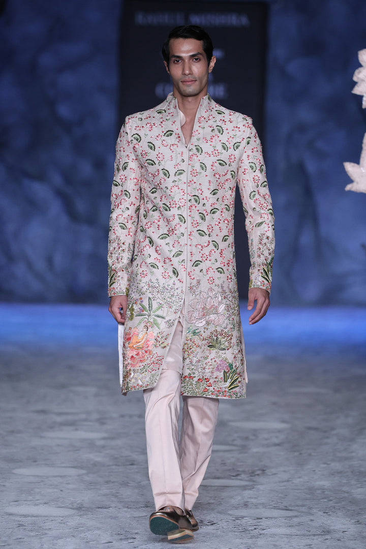 Raas Tonal Hand-Embroidered Sherwani in Lily Pink