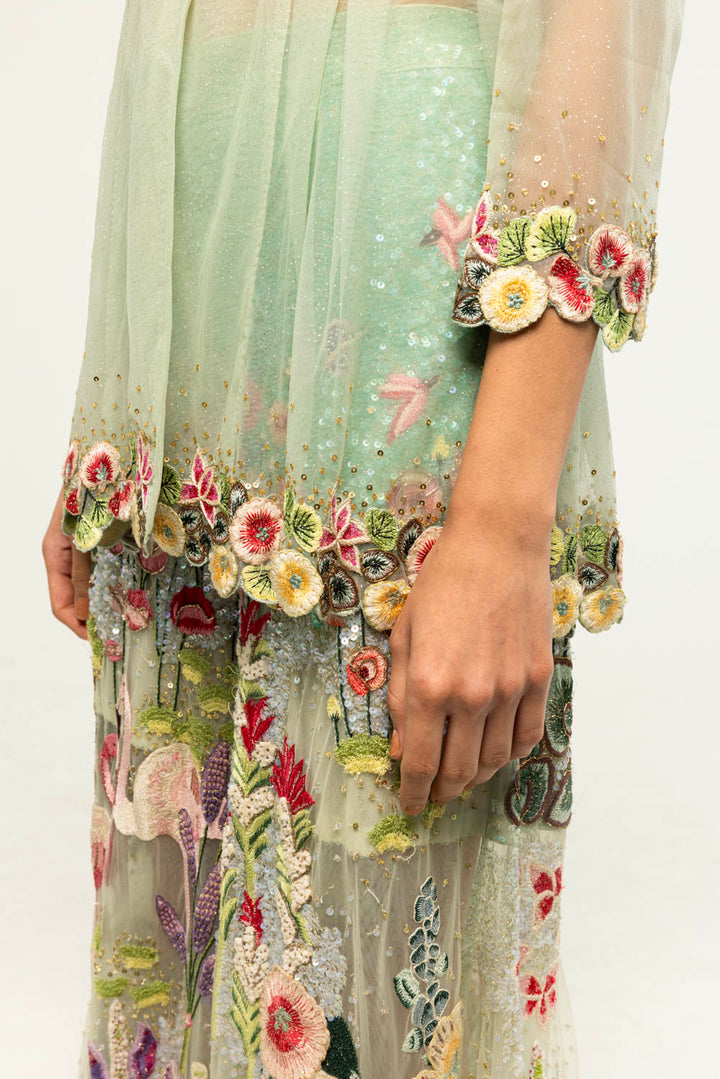 Verdure Hand-Embroidered Co-ord Set in Mint