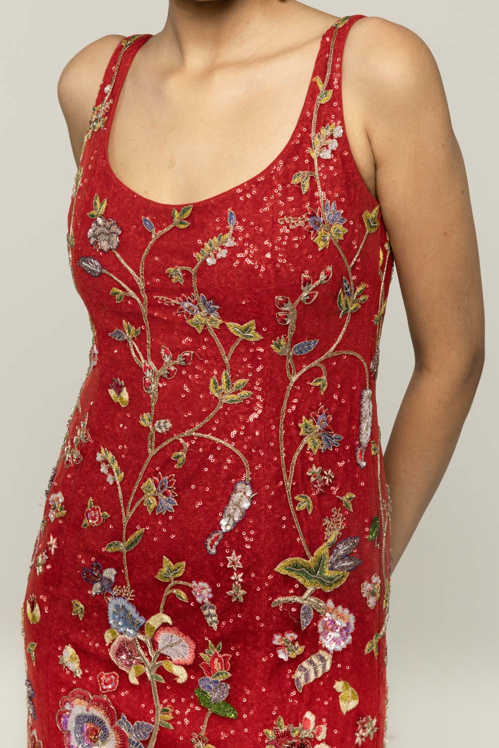 Anar Bel Hand-Embroidered Gown in Red
