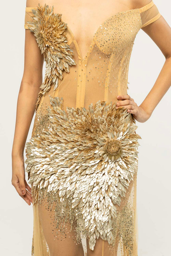 Iris Hand-Embroidered Dress in Nude