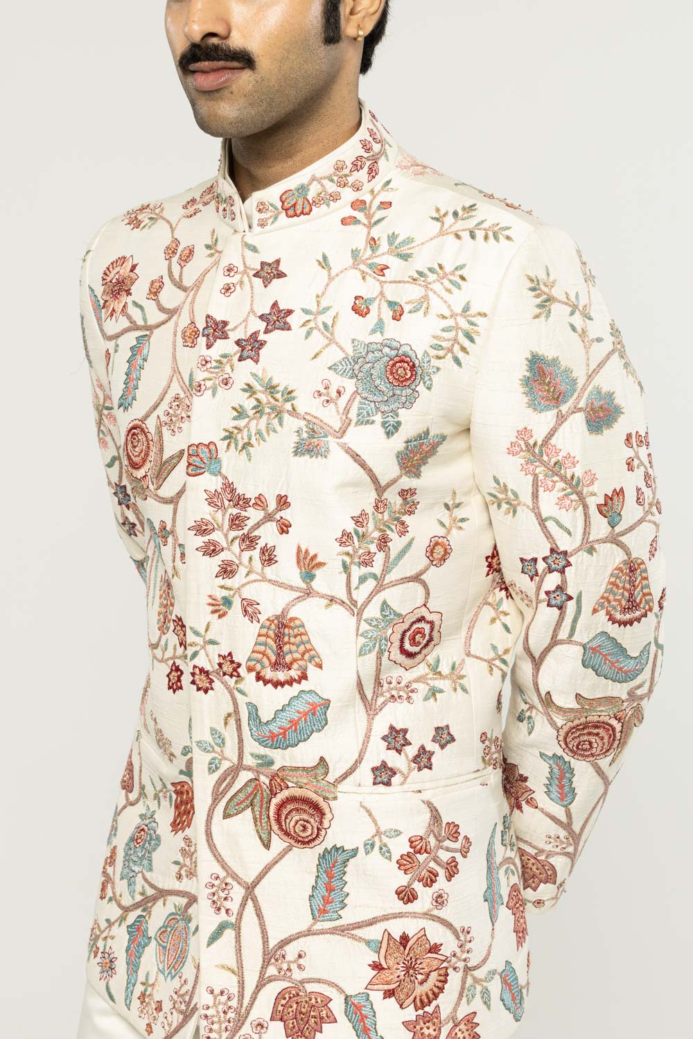 Chintz Hand-Embroidered Bandhgala in Ivory