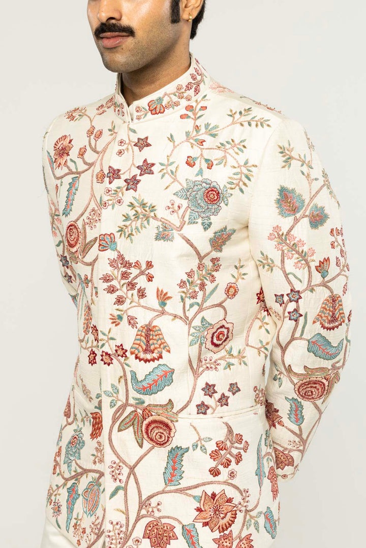 Chintz Hand-Embroidered Bandhgala in Ivory