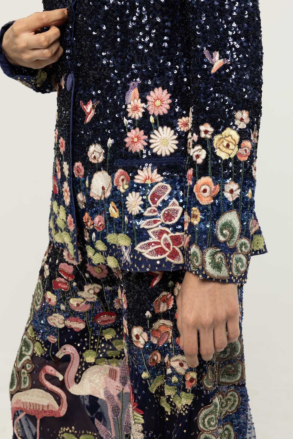 Verdure Hand-Embroidered Co-ord Set in Navy