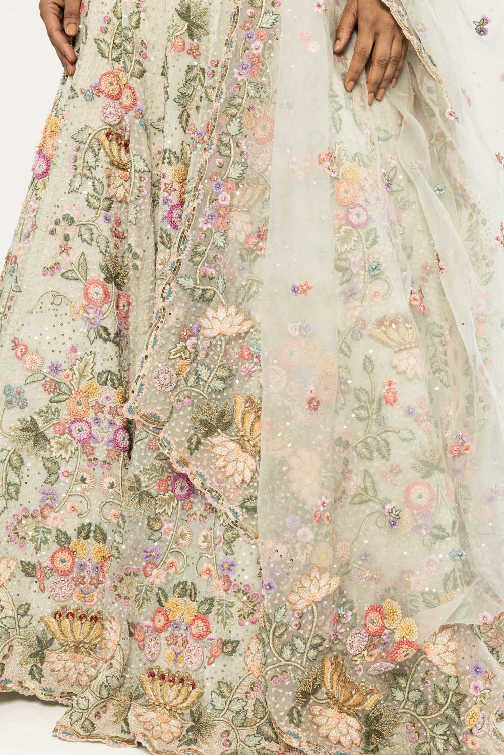 Guldasta Hand-Embroidered Lehenga Set in Mint
