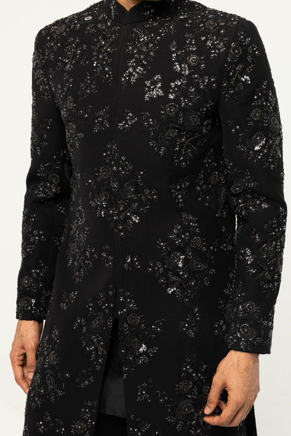 Himadri Hand-Embroidered Sherwani in Black