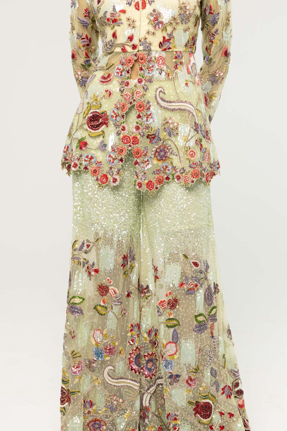 Anar Bel Hand-Embroidered Sharara Set in Apple Green