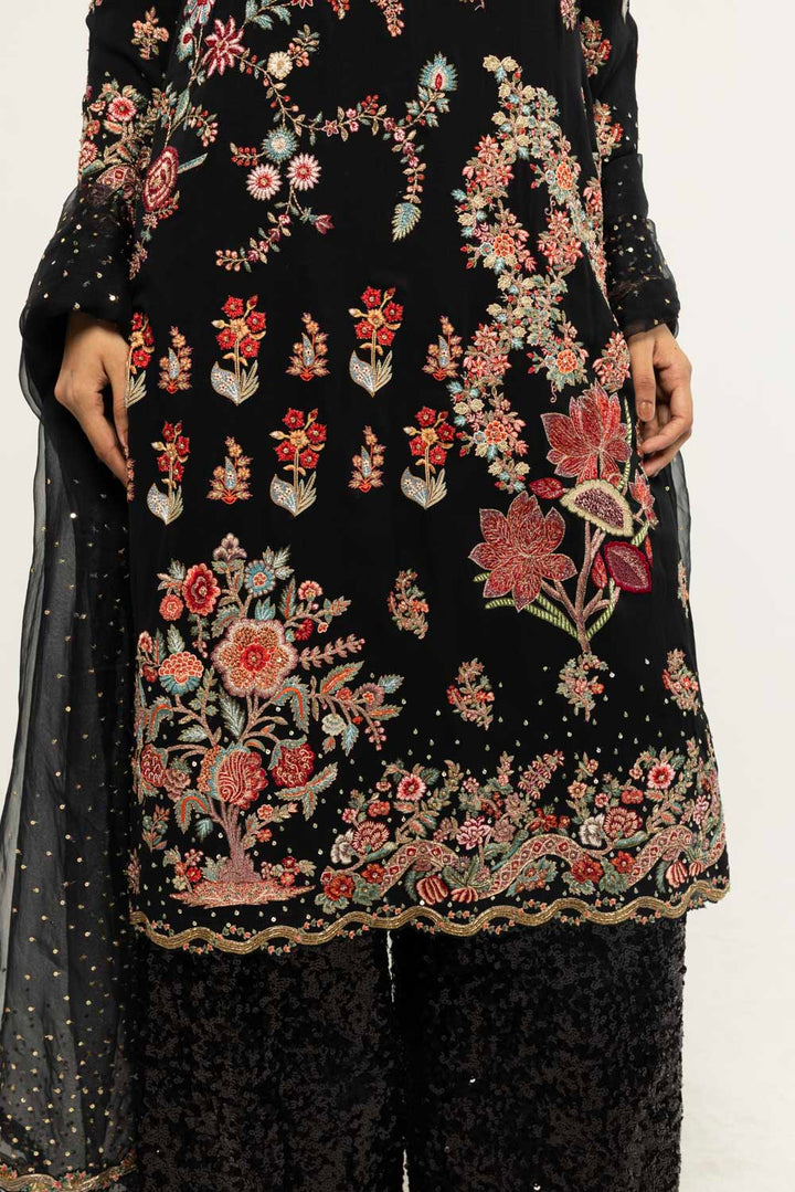 Chintz Hand-Embroidered Kurta Set in Black