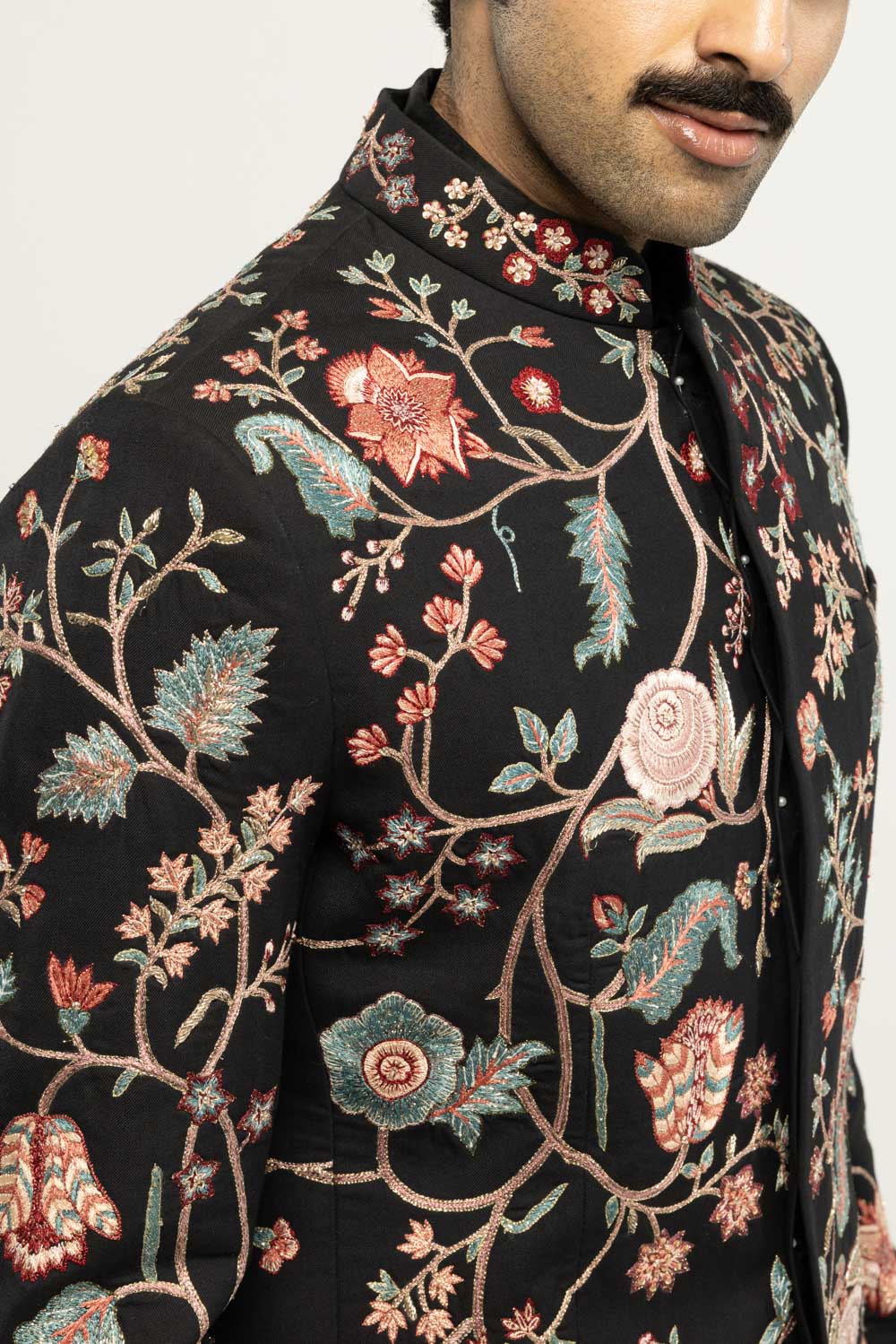 Chintz Hand-Embroidered Bandhgala in Black
