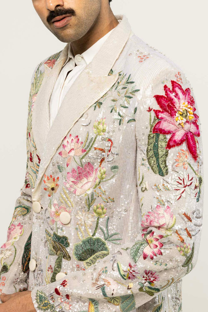 Sundarbans Hand-Embroidered Jacket in Ivory