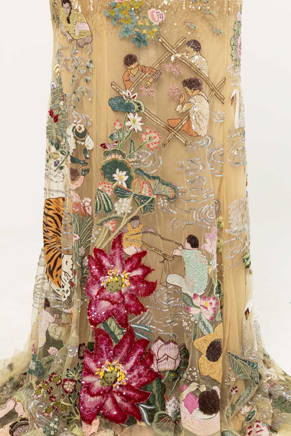 Sundarbans Hand-Embroidered Skirt Set in Nude