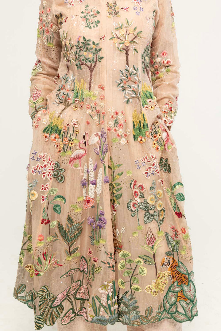 Verdure Hand-Embroidered Kurta Set in Pastel Peach
