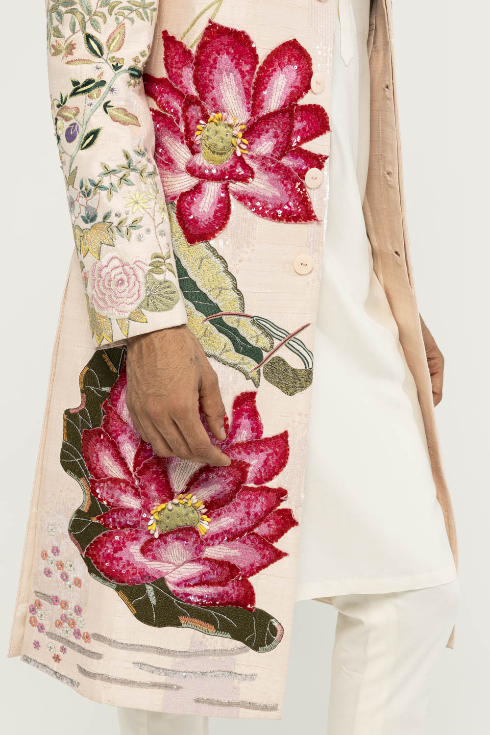 Padma Hand-Embroidered Sherwani in Pale Pink