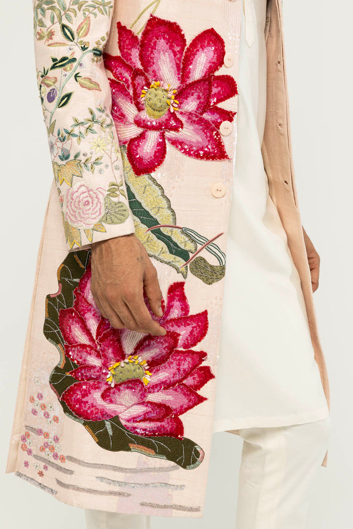 Padma Hand-Embroidered Sherwani in Pale Pink