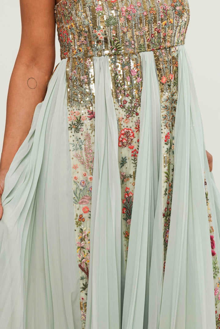Navbhumi Hand-Embroidered Dress in Mint