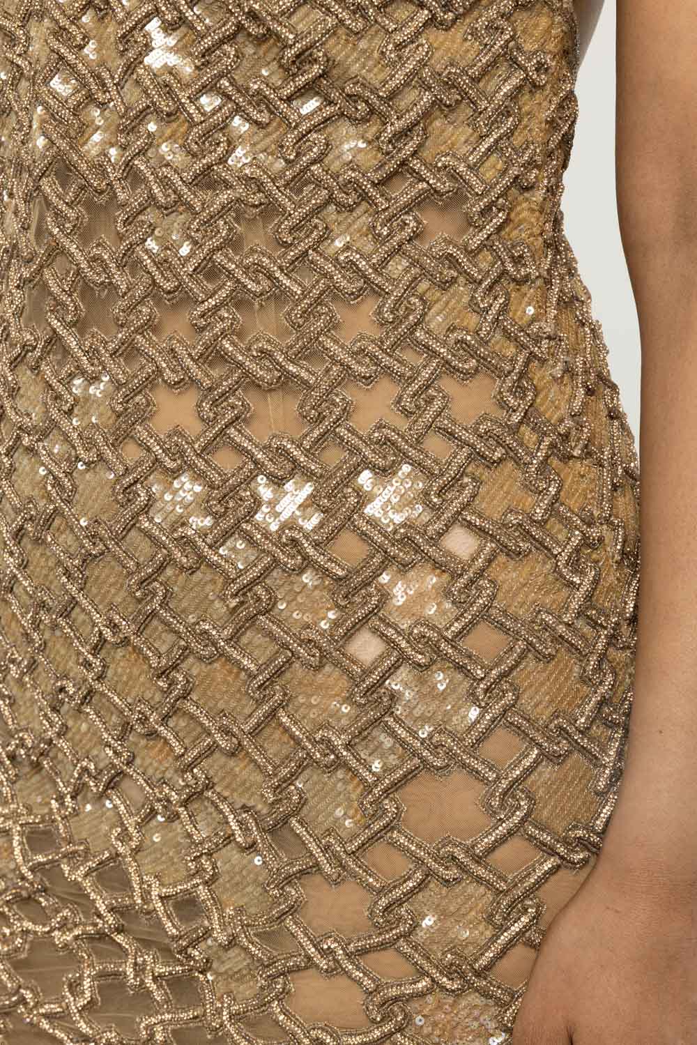 Lattice Hand-Embroidered Gown in Nude
