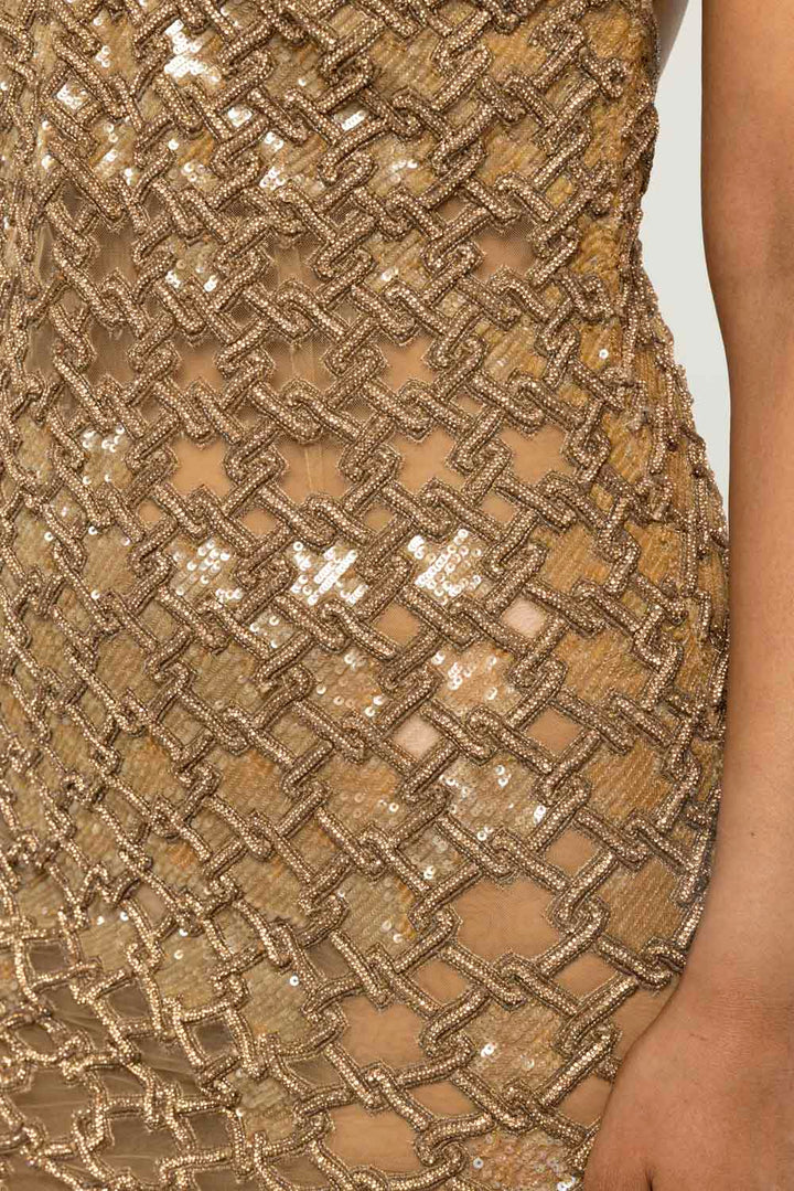 Lattice Hand-Embroidered Gown in Nude