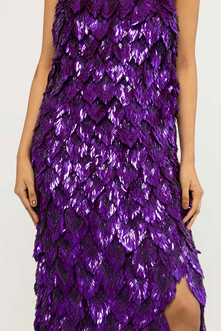 Iris Hand-Embroidered Gown in Purple