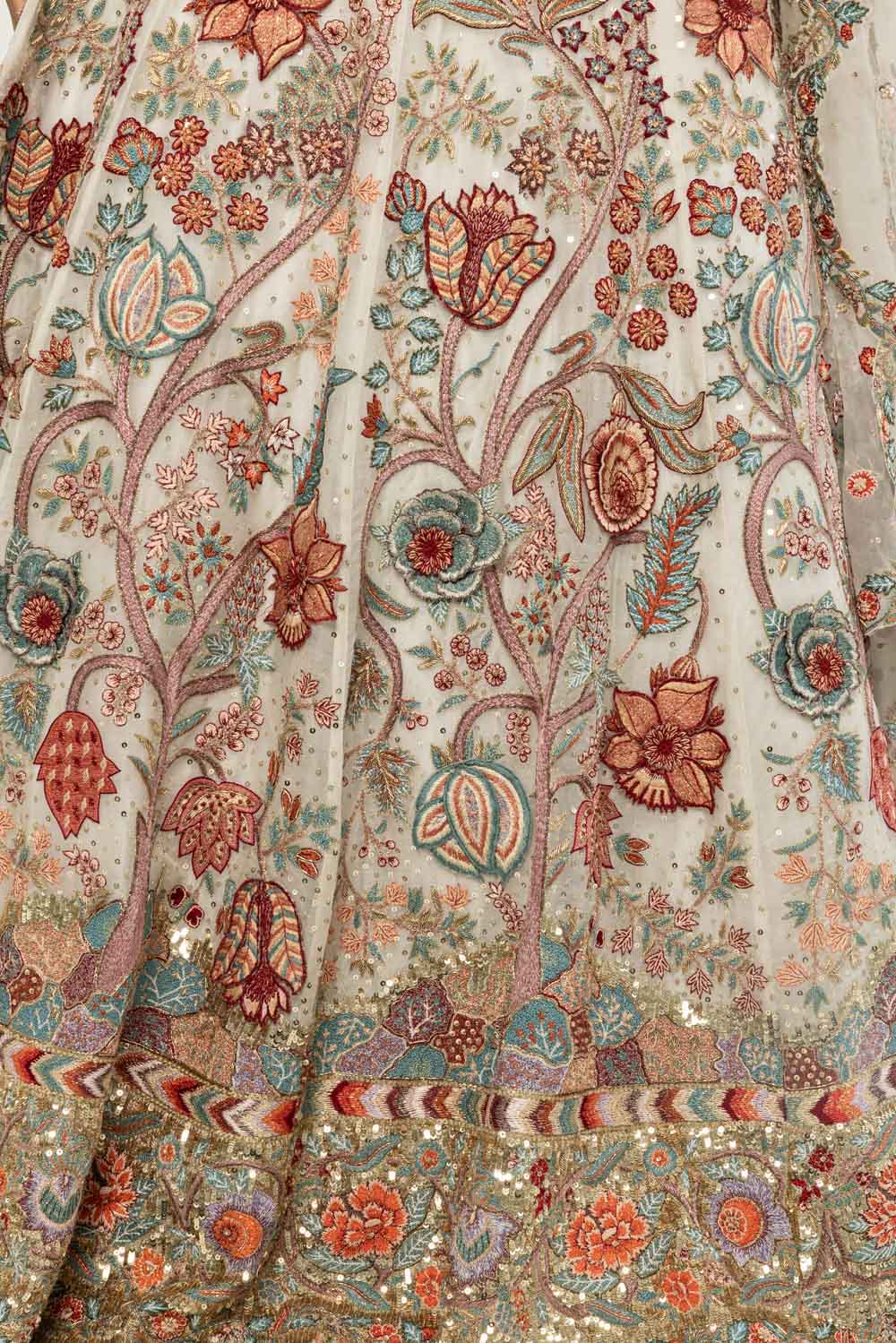 Chintz Hand-Embroidered Lehenga Set in Ivory