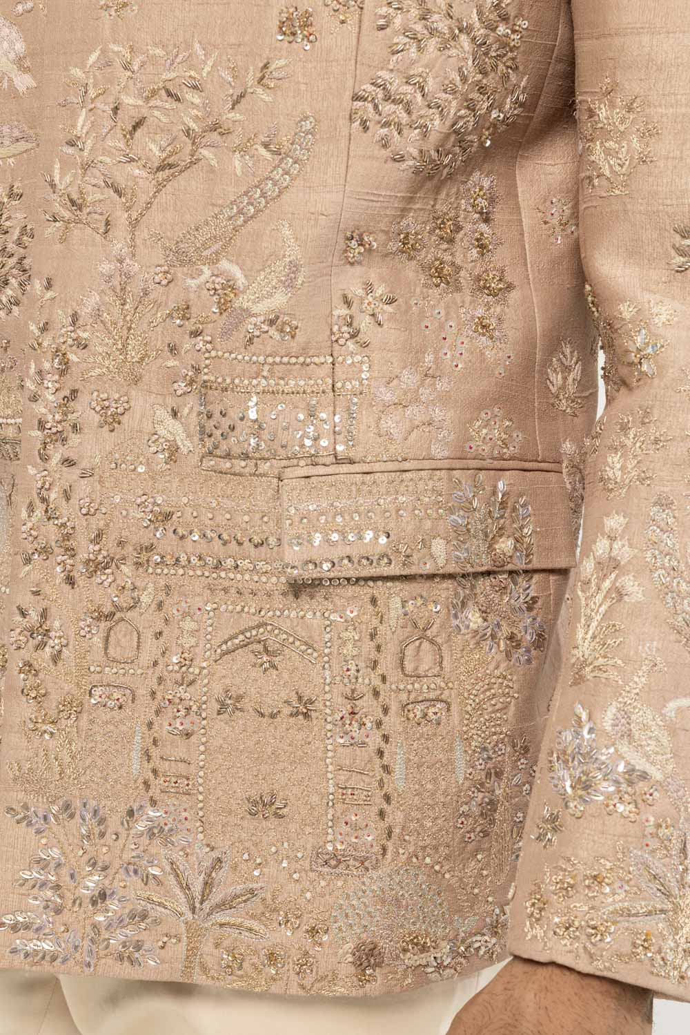 Navbhumi Hand-Embroidered Bandhgala in Pink and Gold