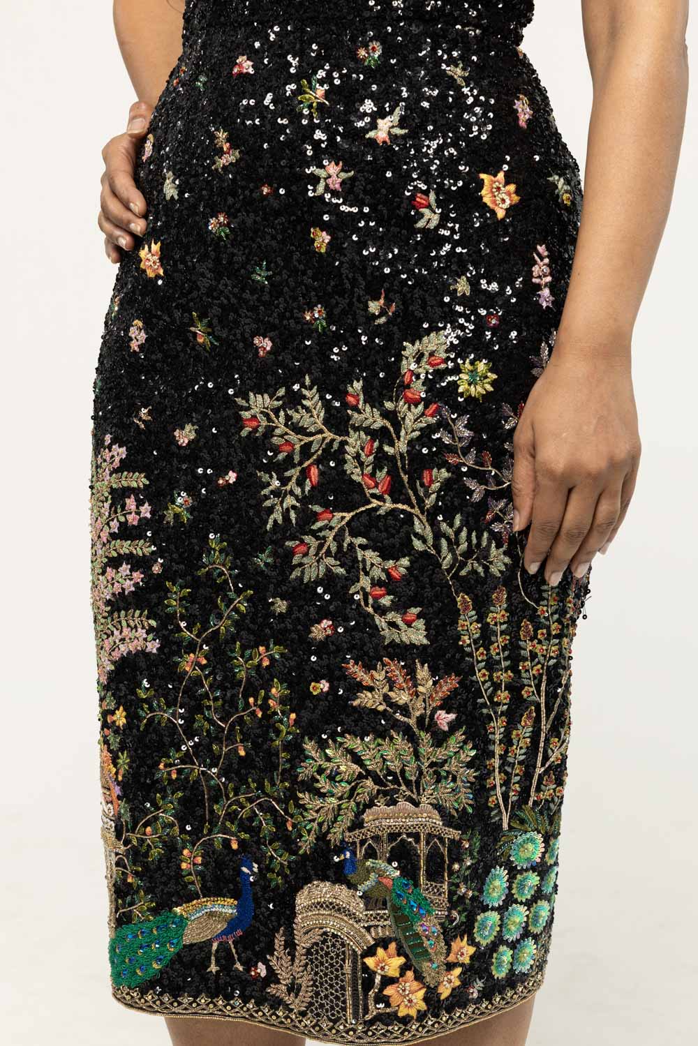 Jharokha Hand-Embroidered Dress in Black