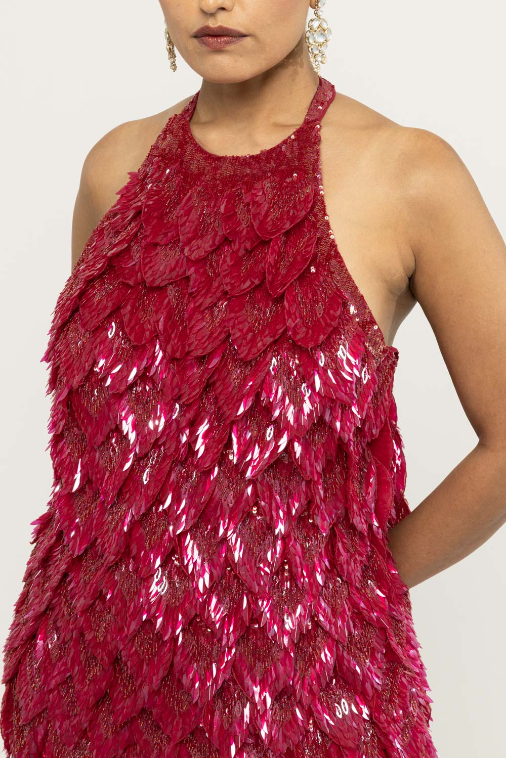 Iris Hand-Embroidered Gown in Ruby