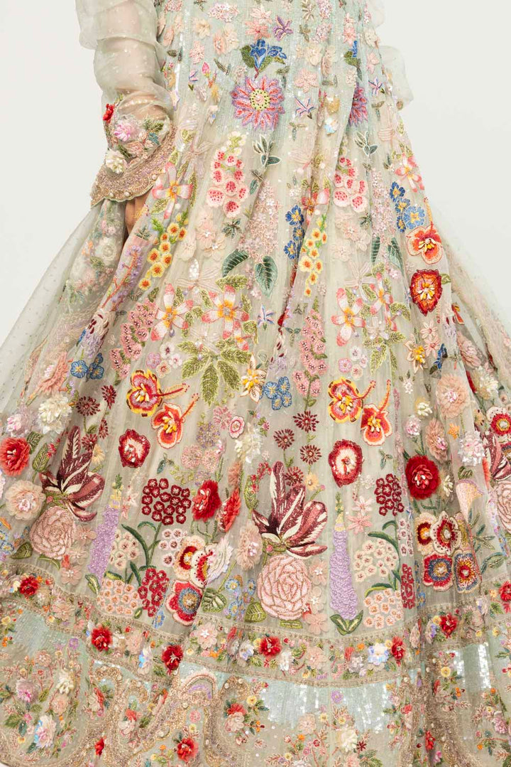 Himadri Hand-Embroidered Lehenga Set in Mint