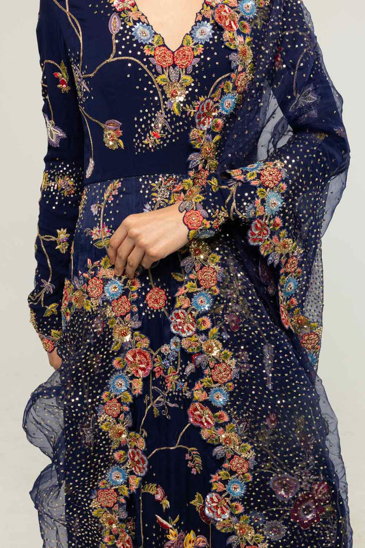 Anar Bel Hand-Embroidered Kurta Set in Navy